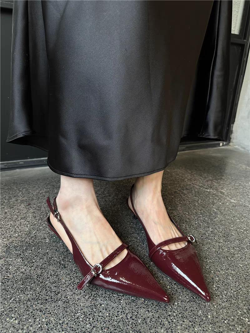 

Summer 2025 new simple bag head back thick heel fashion sandals pointed sandals 42