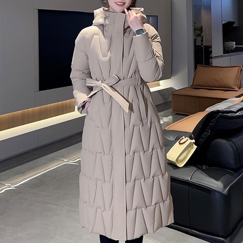 

Модний зимовий пальто великого розміру L-7XL для жінок, довгі парки з капюшоном, вільного крою, товсті, жіночі куртки з поясом 7XL