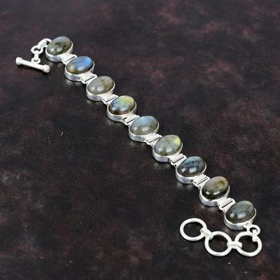 Pulseira labradorite de prata esterlina 925, pulseira com pedras preciosas de alta qualidade, corrente ajustável, joias artesanais, presente de aniversário