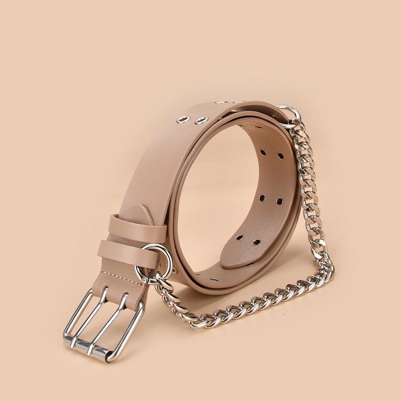 New Double-row Hole Transparent Leather Belt for Women Ins Punk Versatile Korean Style Pin Buckle with Jeans Decorative Belt