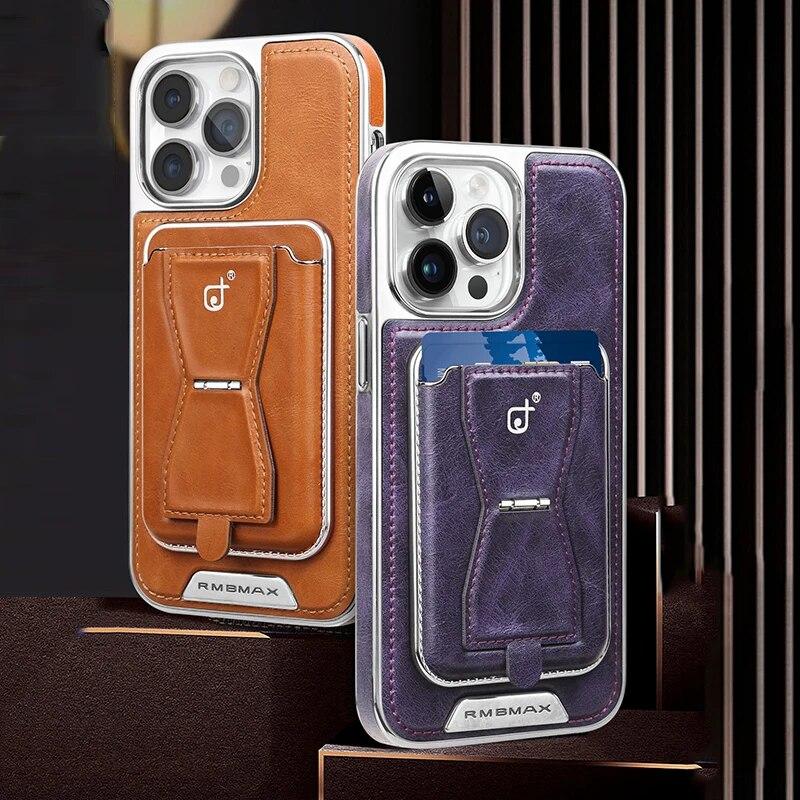 2 In 1 Magnetic Card Holder Leather Magsafe Phone Case for IPhone 14 12 13 15 Pro Max 15Plus Bank Card Wallet Shockproof Cover