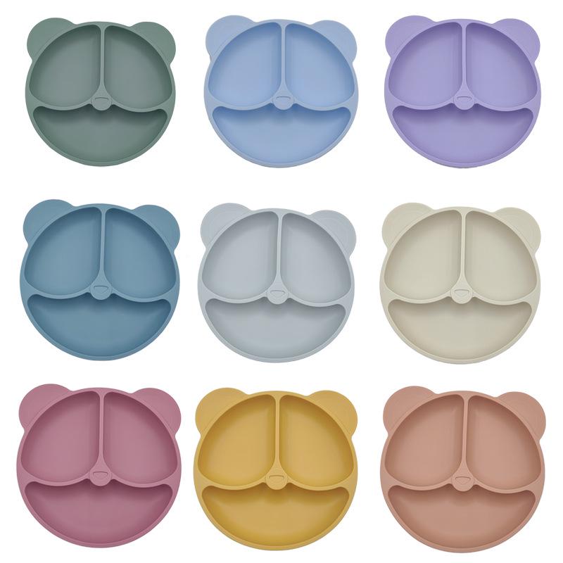 Silicone Bear Ears 3-Compartment Suction Plate for Kids