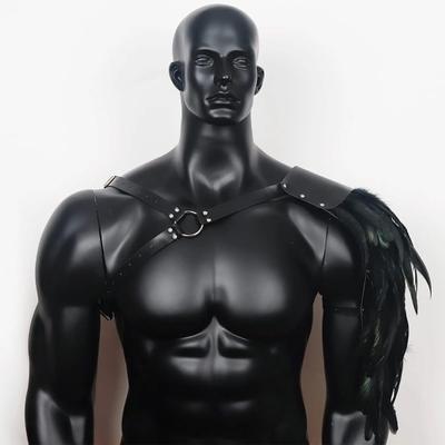 Medieval Feather Shawl Punk Gothic Faux Leathers Costume Armour Halloween Cosplay Adjustable Shoulder Armour Performance Masque Double Shoulder Guard