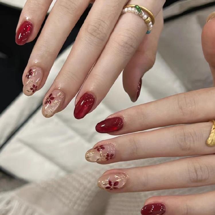 Unghia Artificiale Elegante Rosso Vino Occhio di Gatto Effetto Scintillante Unghia Finta Facile da Pressare per Qualsiasi Occasione Eventi Decorazioni