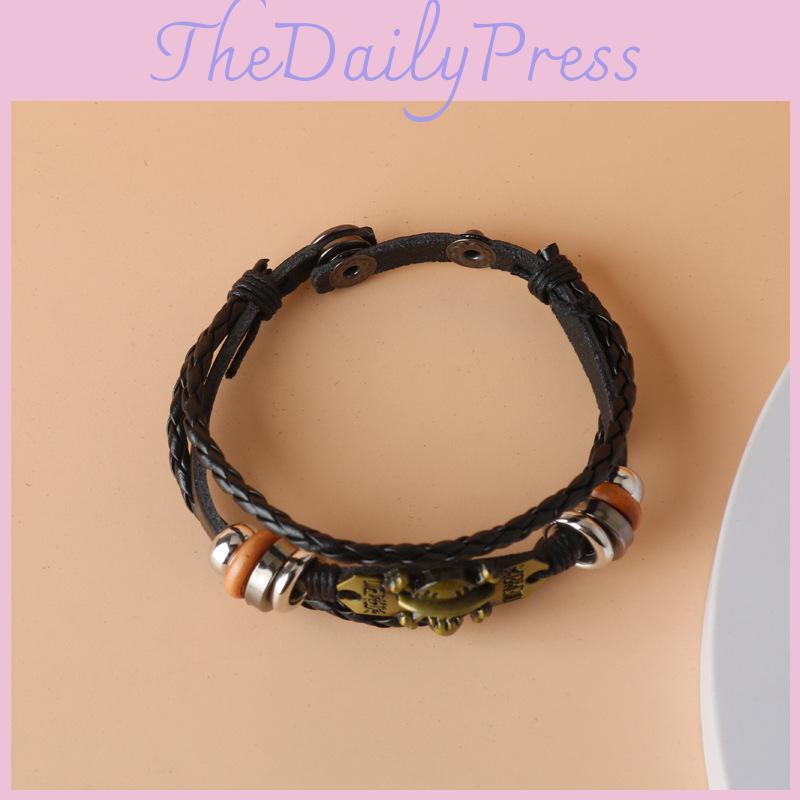 Piece One Skull Pirate Leather Woven Alloy Bracelet For Cosplay Accessories