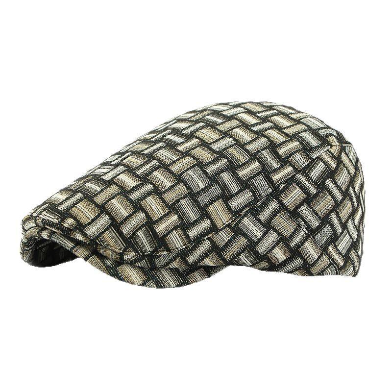 Unisex Vintage Woven Jacquard Plaid Flat Cap Retro Ethnic Style Beret Newsboy Hat Cabbie Ivy Cap for Men Women