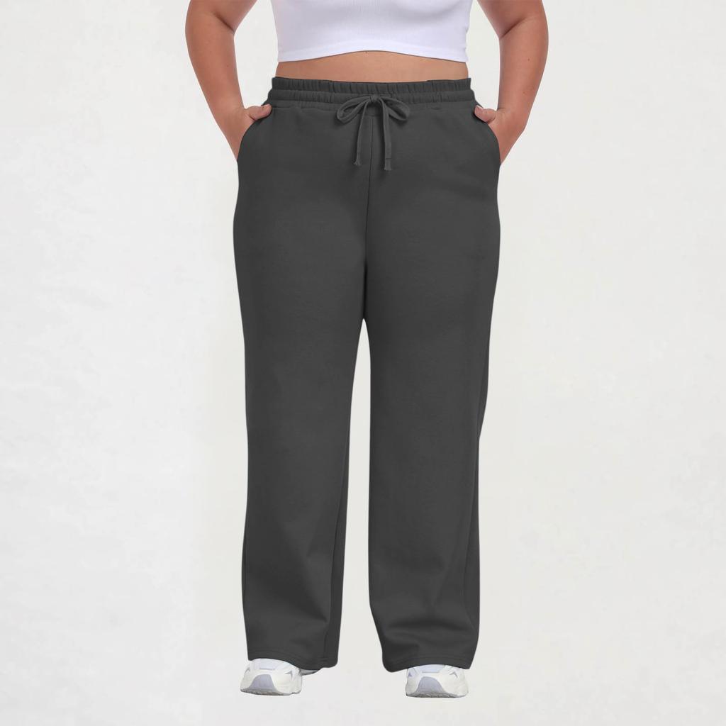 Women Plus Size Casual Loose Straight Leg Sweatpants with Pockets Drawstring Waist Relaxed Fit Lounge Trousers for Daily Wear