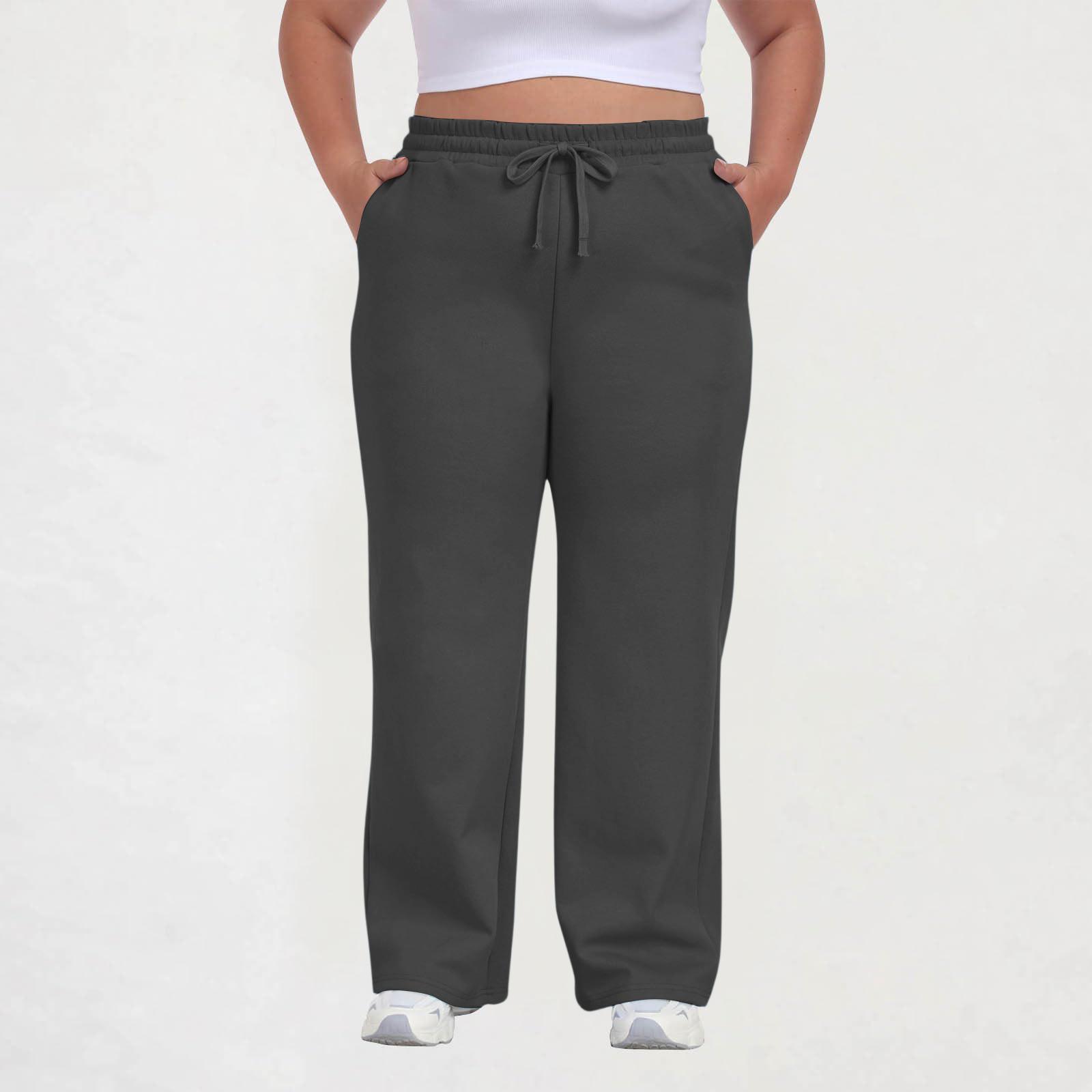 Pantaloni de trening casual largi pentru femei, mărime mare, cu picioare drepte, buzunare, șnur în talie, croială relaxată, pantaloni de lounge pentru purtare zilnică XL black