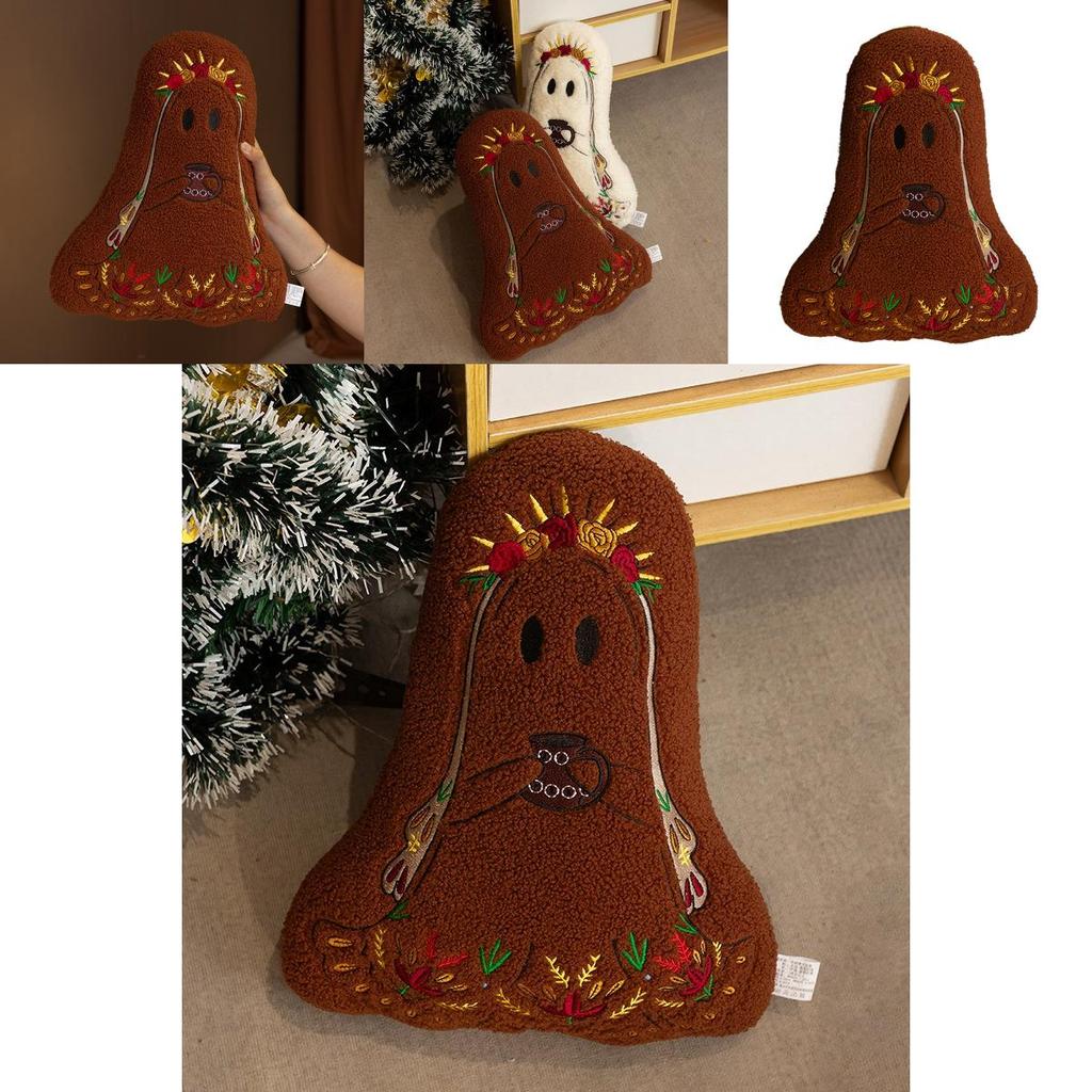 Halloween Ghost Plush Cushion With Embroidered Design For Living Room Decor