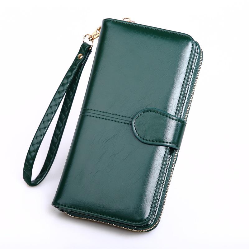 Women's Trifold Leather Wallet - Coin Purse, Card Holder & Phone Bag (Oily Leather, H006)