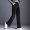 2021 Nové dámské oblečení Černá Vintage Solid Velvet Kalhoty s vysokým pasem dámské Retro volné sametové široké kalhoty