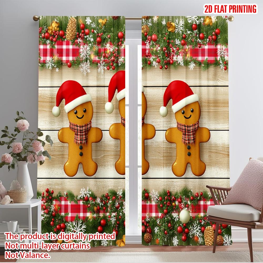 

2pcs,2D plane printing Curtains Roller Blinds Gingerbread Christmas Snowflakes Holiday Polyester Woven (without rod) Home Decor 52.50×116.00 CM 2pcs