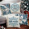 New Blue Plaid Christmas Pillowcase Linen Print Pillowcase Festive Room Sofa Decoration Cushion Cover