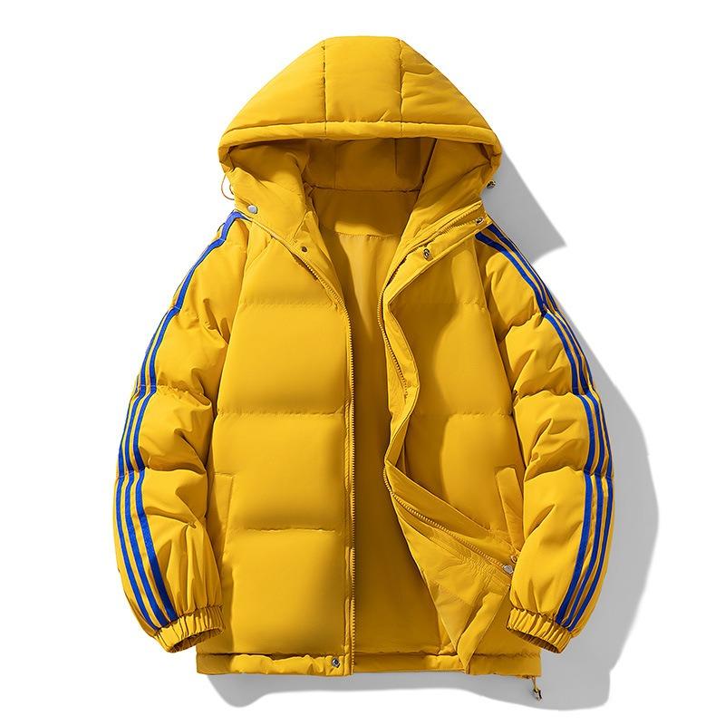 Can Print OO Fake Two-piece Cotton-padded Clothes, Men's and Women's Winter Loose Cotton-padded Clothes, Couple's Casual Hooded Striped Jacket