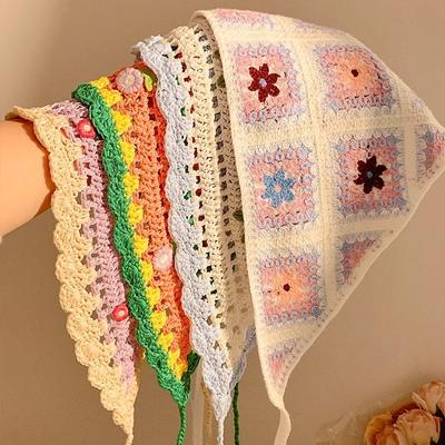 Diadema Toalla Crochet Hueca Triángulo Dulce Linda Hecha a Mano para Mujeres Niñas Pañuelo de Cabeza Flor Accesorios para el Cabello