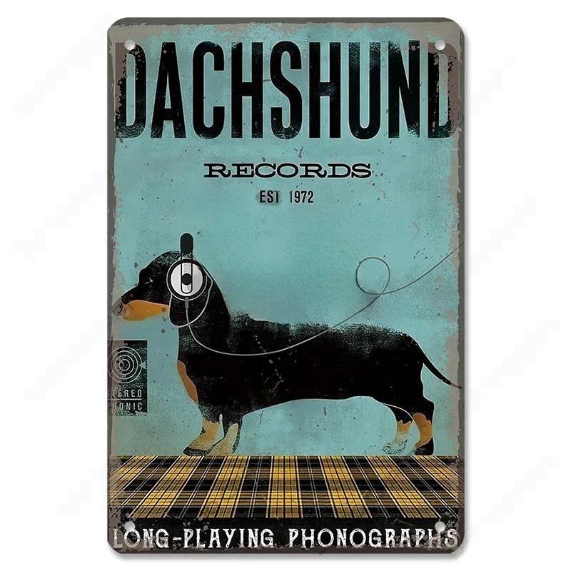 Pôster Vintage Cachorros Fofos de Estimação Placas de Metal de Estanho Dachshund Bulldog Placa de Metal Para Jardim Cafeteria Cozinha Decoração de Arte de Parede para Casa