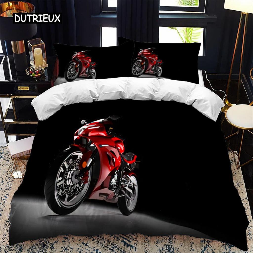 Motorrad-Fahrer-Bettbezug-Set, Queen-Calico-Twin-Size-Bettbezug, Bettwäsche-Set, Einzel-, King-Size-Bettbezug aus weichem Polyester