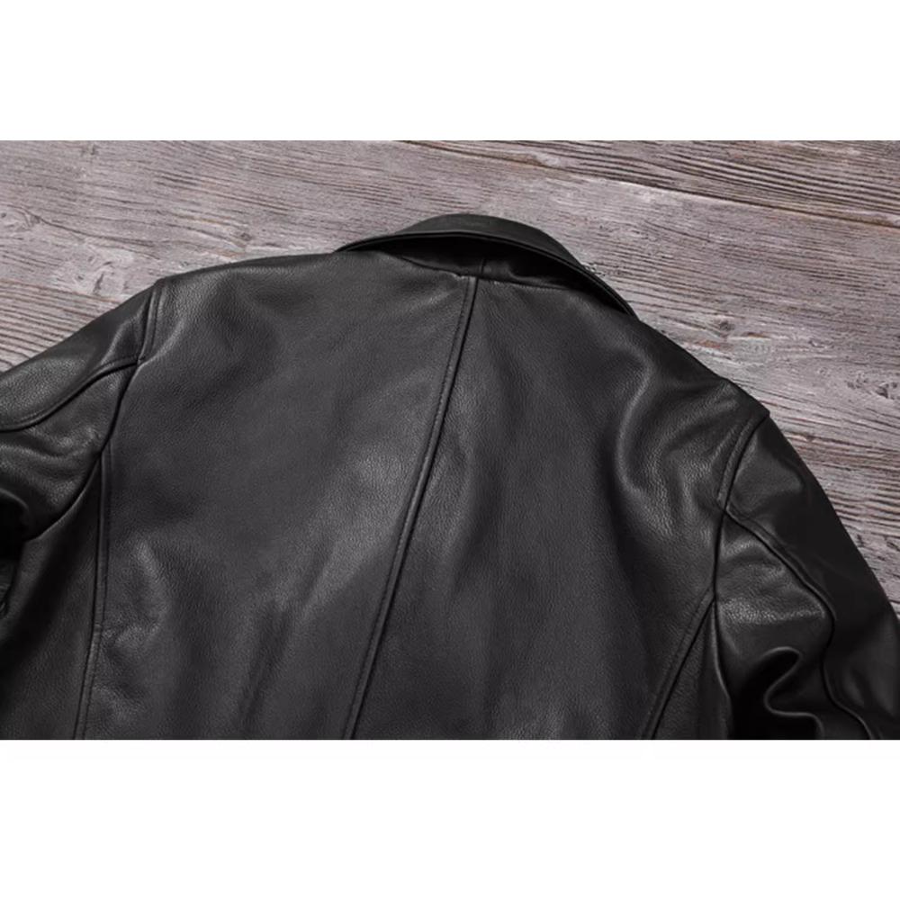 Chinese Size Long Men Leather Coat Genuine Soft Cow Leather Classic Double Breasted Turn Down Collar Leather Jackets For Men Clothing Autumn