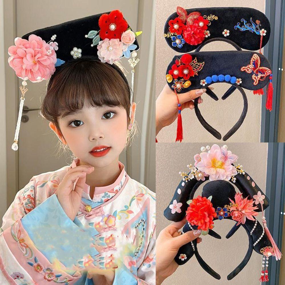 Velvet Bow Ancient Style Gege Headband Flower Hanfu Headwear Chinese Style Headwear  Children