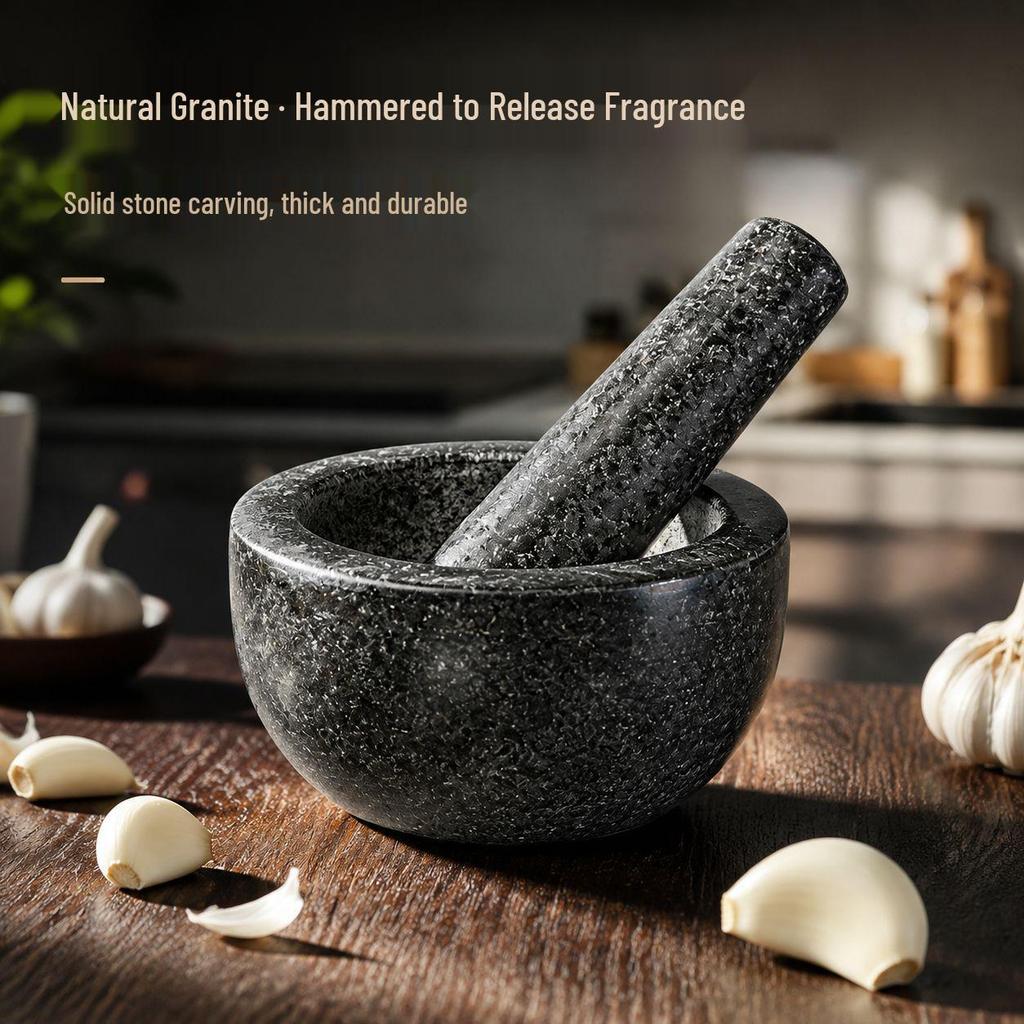 Natural Stone Mortar and Pestle Set for Grinding and Garlic Mincing, Includes Peeler and Press