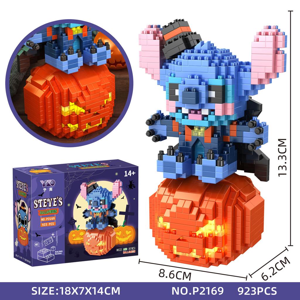 Halloween Stitch Building Blocks Kitty Duffy Disney Cos Pumpkin Ghost Micro Bricks Mini Figure Assembled Toy For Home Decoration