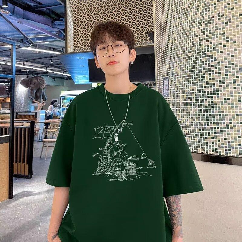 

Мужская модная футболка с круглым вырезом и короткими рукавами с принтом для лета, свободный повседневный топ 3XL темно-зеленого