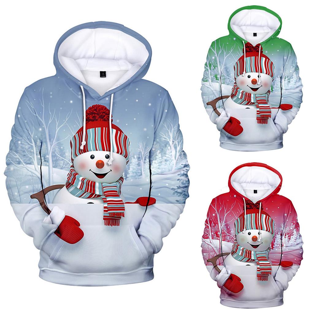 Fashion Women's Christmas Printing Long Sleeves Hooded Cap Sweater Tops