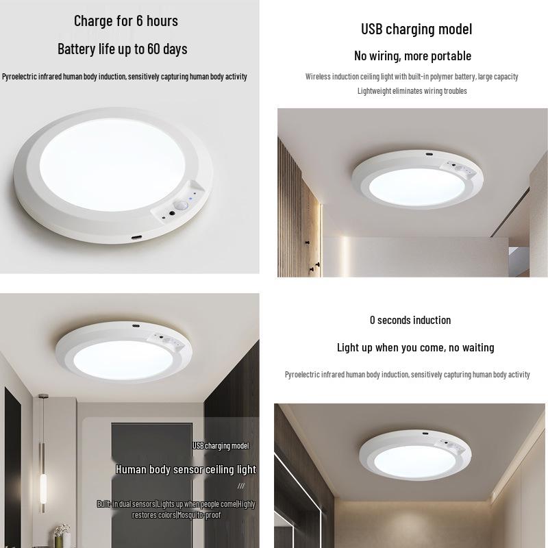 Wireless LED Ceiling Night Light for Hallway, Bedroom, and Corridor - Induction Charging, Home Decor Fixture
