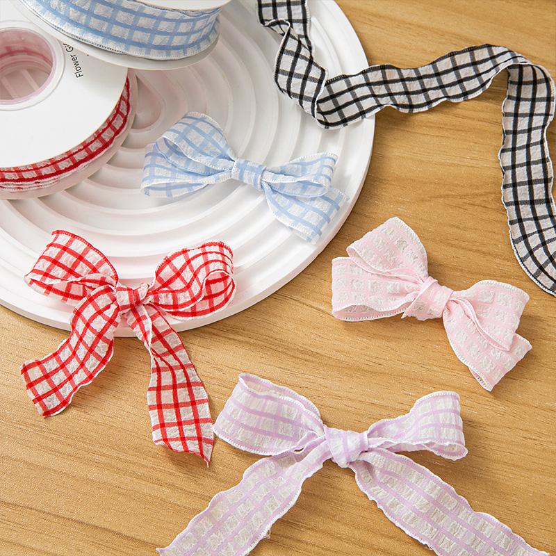 10yards Polyester For Dress Skirts Pleated Ribbon 2.5cm Gift Bow DIY Puff Wave Edge Colorful Cake Box Ribbon Plaid Satin Ribbons
