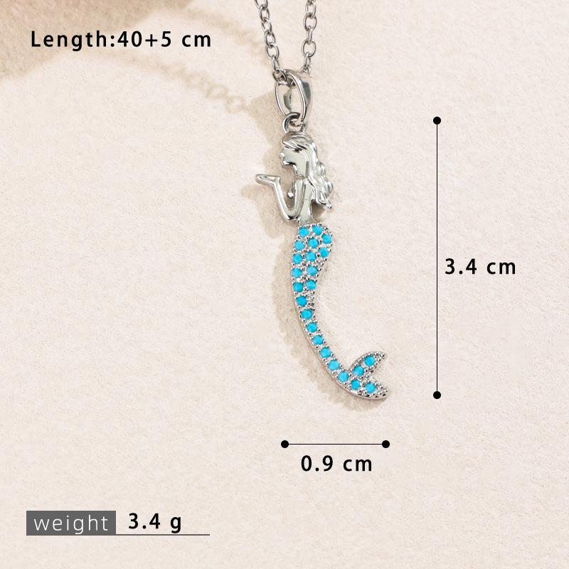 Nautical Copper Zircon Mermaid Tail Pendant Clavicle Chain Jewelry