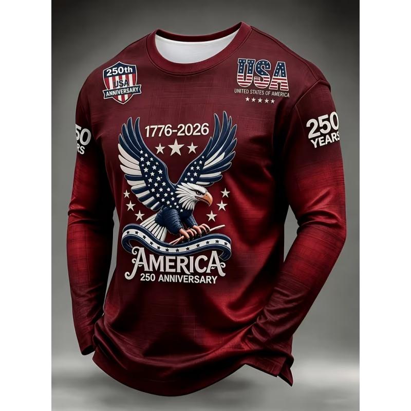 Men's Casual Autumn and Winter Printed Long-sleeved Crew Neck T-shirt