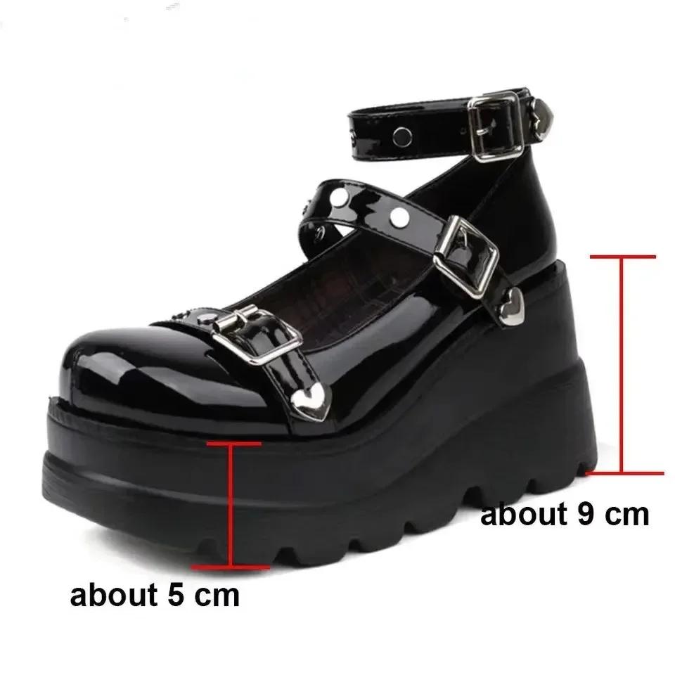 Women Pumps  Super High Heel Platform Wedge Spring Ladies Sandals Belt Buckle Classic Sweet Punk Female Lolita Shoes