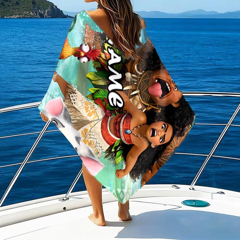1pc Princess3 Beach Towel with Custom Name, Beach/Swimming/Bath/Picnic/Camping Towel, Suitable for Seaside Beaches