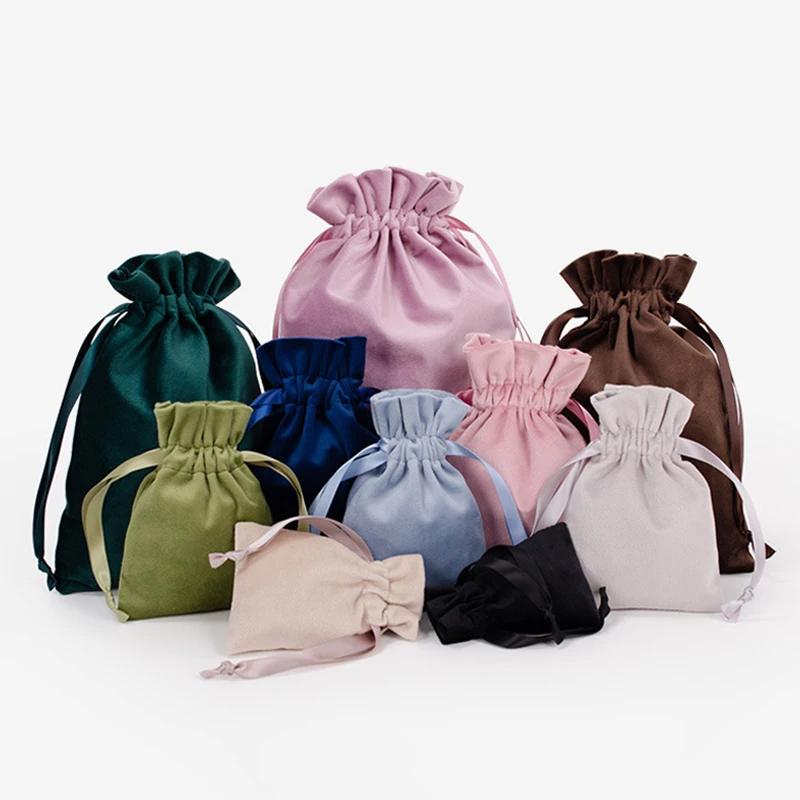 Velvet Drawstring Bag Portable Jewelry Makeup Storage Pouch Dustproof Wrapping Bag for Candy Party Favor Christmas Gift