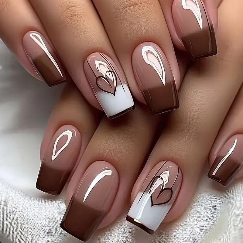 Nail Art 24 Pieces European And American Valentine S Day Cute French Gradual Change Love Long Wear Nail Piece Jelly glue + rubbing strips*3pcs