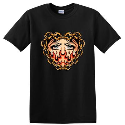 Flaming Heart Woman Art Graphic T Shirt for Casual Streetwear Cool Tee