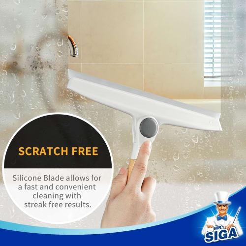 MR.SIGA Rotating Silicone Squeegee with Suction Cup Hook, Bamboo Handle, for Bathrooms, Mirrors, and Windows, Approx. W25 X H20.5cm