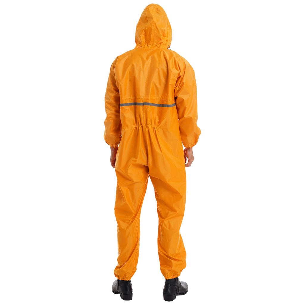 Tuta Impermeabile da Uomo Striscia Riflettente Tuta da Pioggia Manica Lunga Design con Cappuccio Copertura Cerniera Impermeabile Abbigliamento da Lavoro per Esterno