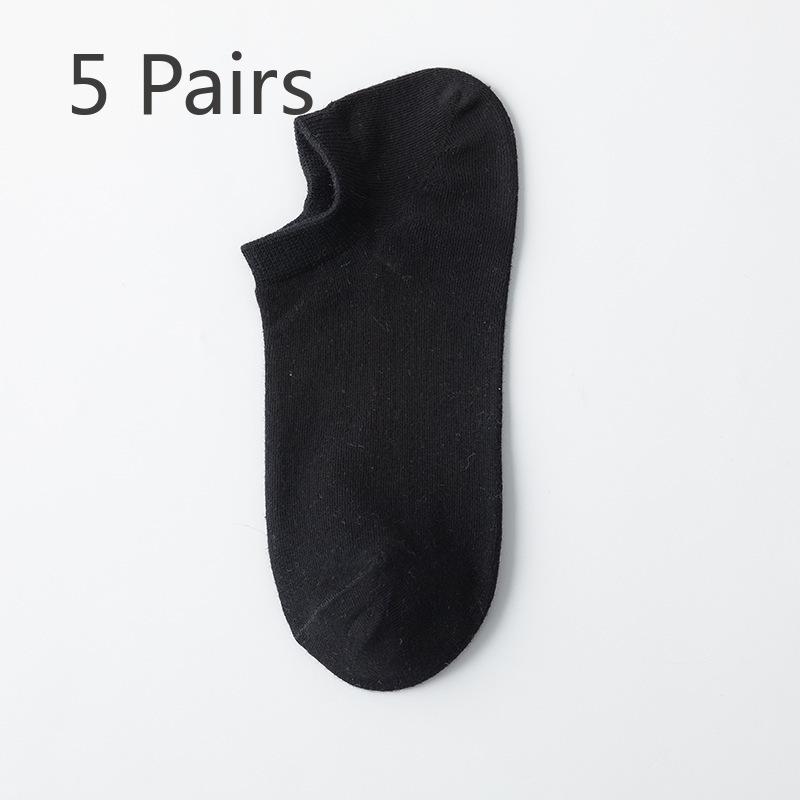 5 Pairs of Men's Summer Breathable and Sweat Absorbing Solid Color Anti Drop Heel Socks