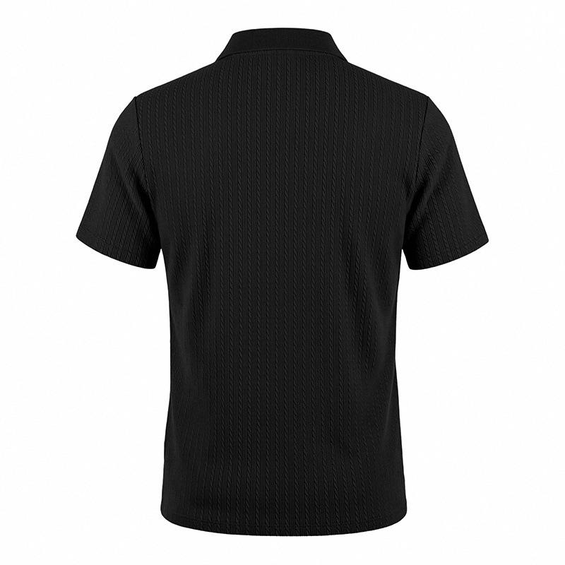 Mens Summer Textured Short Sleeve Polo Shirt Business Casual Solid Lapel Top