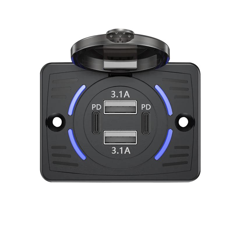 12V/24V RV USB Outlet Dual USB PD30W+QC3.0 Car Charger Socket Panel Waterproof Quick Charger for Car Bus RV Truck Accessories