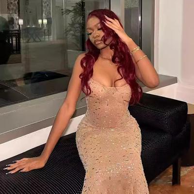 Women's Summer Hot Rhinestone Nude Halter Long Dresses