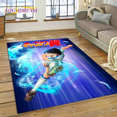 Tapete Carpete de Futebol Capitão Tsubasa Desenho Animado 3D para Sala de Estar Quarto Decoração de Casa, Tapete de Chão Antiderrapante Decoração para Sofá Tapete de Porta