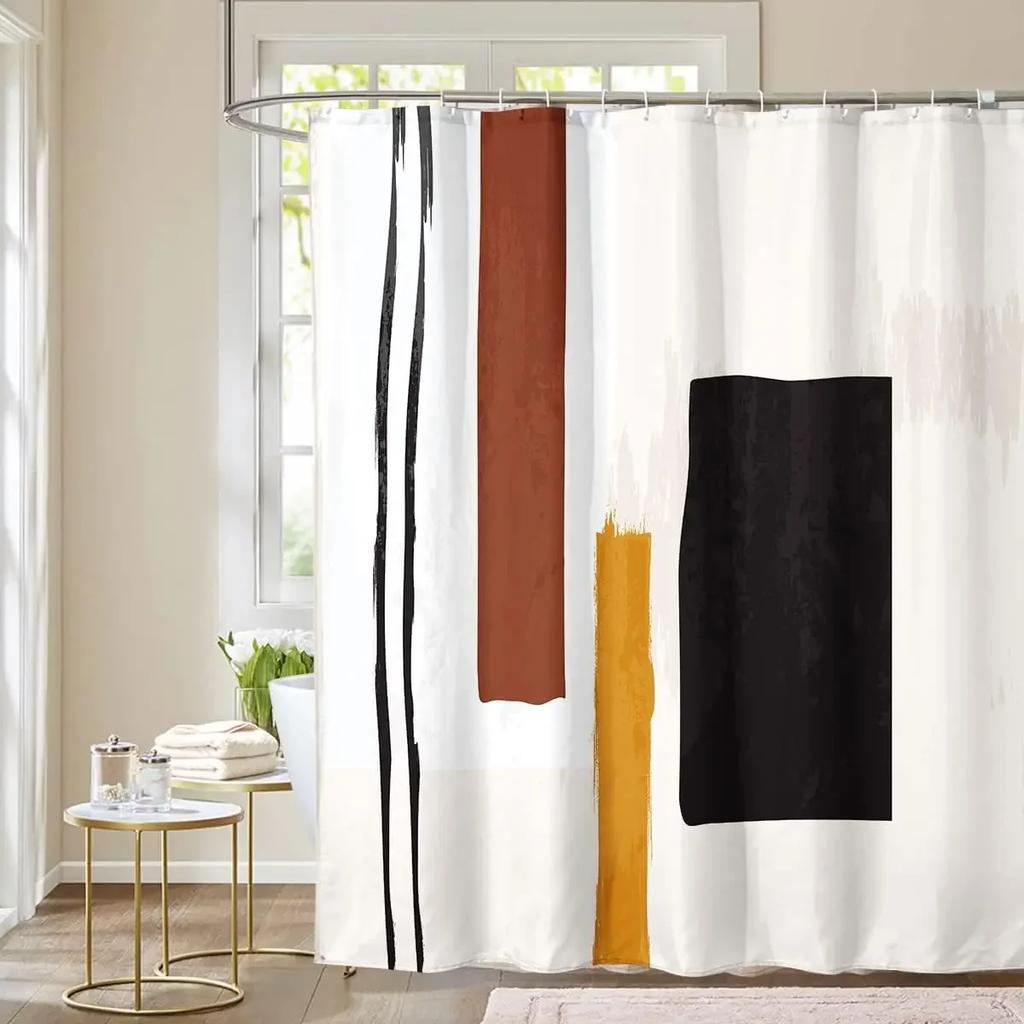 Abstract minimalist modern bathroom shower curtain neutral beautiful striped waterproof decorative shower curtain