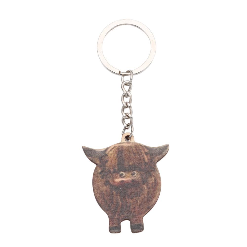 Wooden Portable Highland Cow Decor Keychain Car Key Buckle Highland Cow Keyring Funny Highland Cow