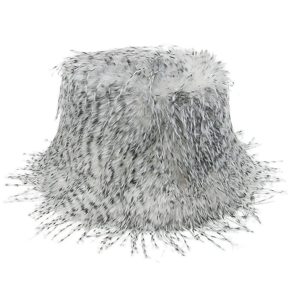 Chapeau seau d'hiver européen et américain en fausse dinde pour femme Chapeau de pêcheur à plumes d'autruche artificielles dégradées 58 white
