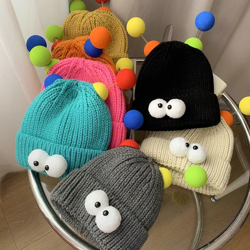 Cartoon Big Eyed Little Monster Woolen Hat for Women In Autumn and Winter Cute and Cute  Funny Couple Style Knitted Hat To Show Small Face