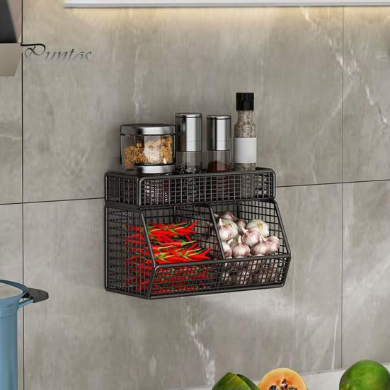 Wire Mesh Storage Basket Large Capacity Strong Load-bearing Easy Installation Wall Mounted Shelf Organizer Basket