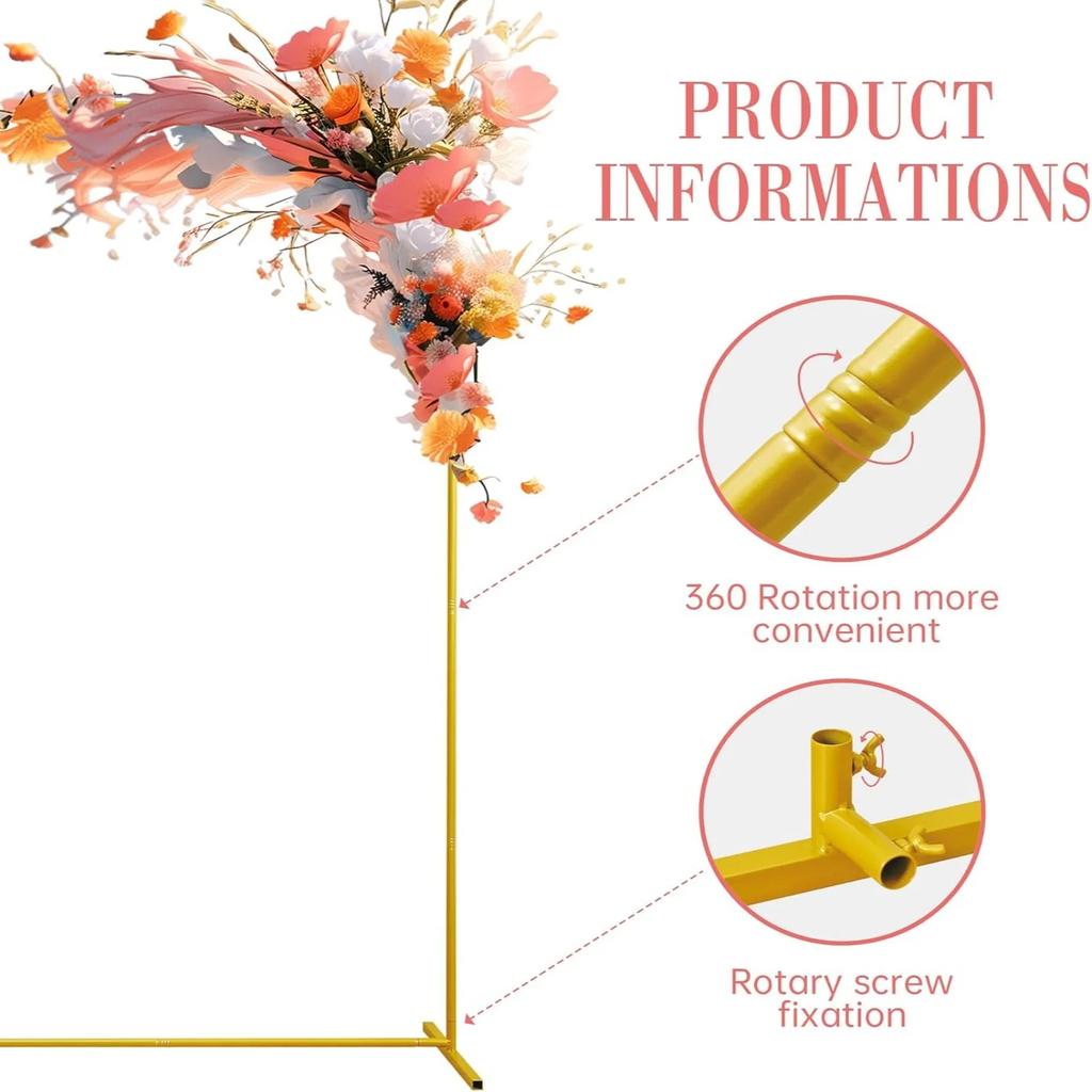 Gold Wedding Arches Square Backdrop Stand Metal Balloon Arch Stand for Ceremony Birthday Party Bridal Shower Decoration