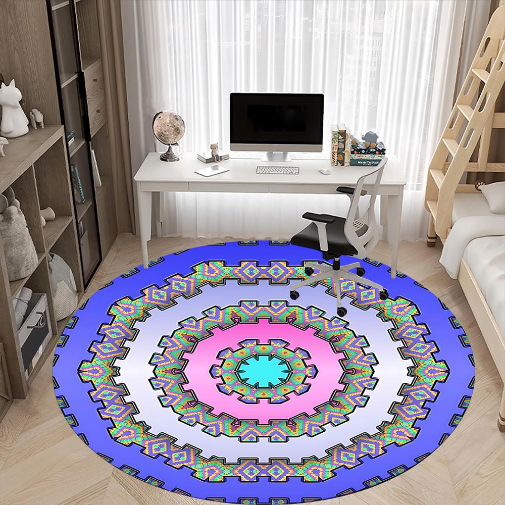 1pc Kaleidoscope Patterns Chair Carpet for Office Non Slip, Machine Washable Rug for Office, Room Holiday Decor for Christmas, Birthday Polyester
